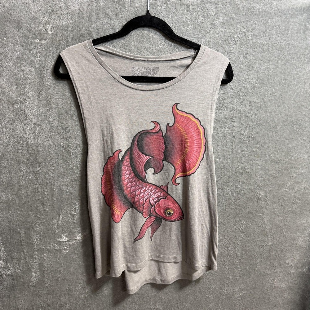 Next Level Apparel Tank Top Womens Medium Gray Betta Fish Graphic Sleeveless Tee